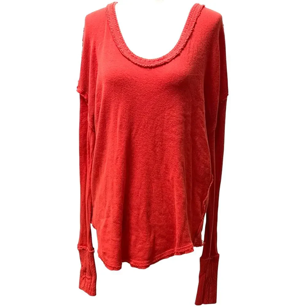 Free People We The Free Colby Tee Orange Slouchy Raw Hem Oversized Top Medium